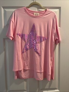 Fantastic Fawn Pink Sequin Star Short Sleeve Tee